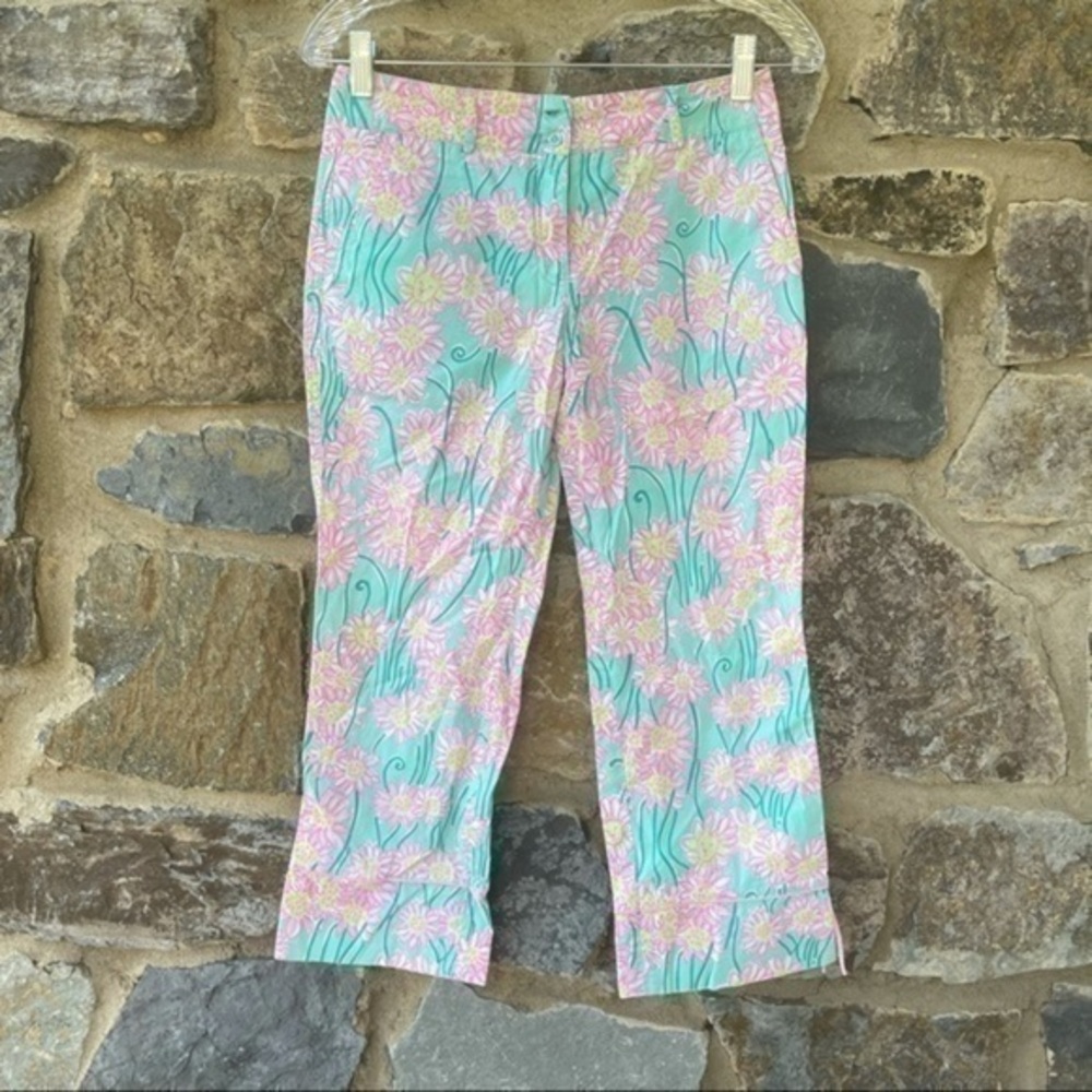 Lilly Pulitzer white label blue grass print pants size 2